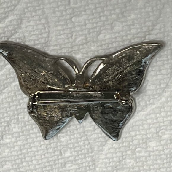 VTG Patriotic Red White Blue Enamel Butterfly Brooch Hat Scarf Pin 1.75"x1.25" - Picture 10 of 13